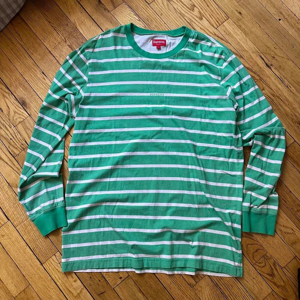 Supreme Green Striped Logo Spellout Basic Longsle… - image 2